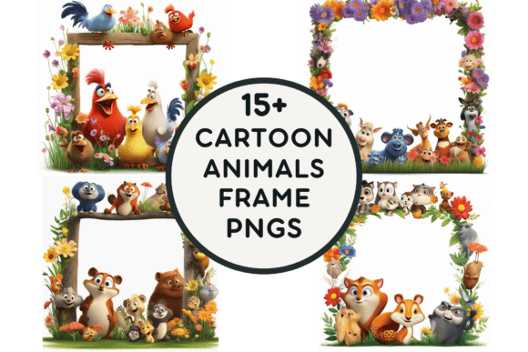 15 Cartoon Animal Frame PNGs: Whimsical Design Assets