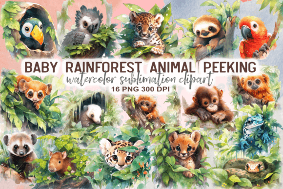 Charming Baby Rainforest Animal Peeking Clipart for Your Projects