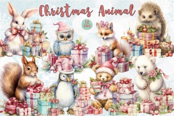 Charming Vintage Christmas Animal Watercolor Set