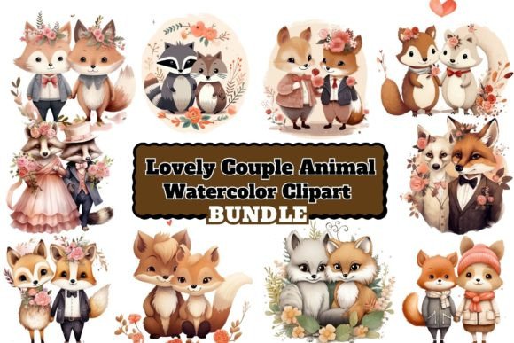 Cute Animal Couple Clipart: Charming Digital Assets
