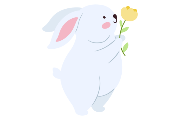 Cute Bunny with Flower: The White Animal Spring Mascot