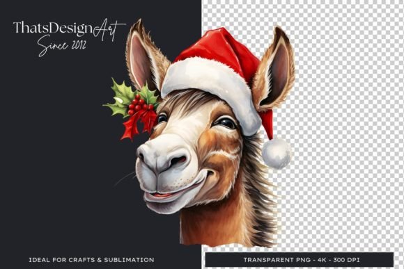 Cute Donkey Christmas Animal Clipart for Festive Projects
