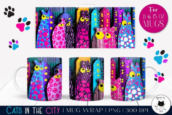 Funny Cat Mug Wrap: A Hand-Painted PNG for Joyful Creations